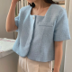 Summer Coat for Women Elegant Suqare Collar Short Sleeve Jacket Korean Slim Short Jackets 2022 Clothing Female Outwear 1886#