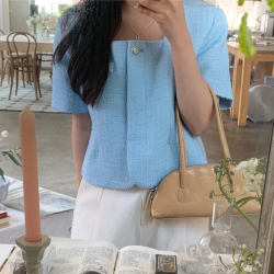 Summer Coat for Women Elegant Suqare Collar Short Sleeve Jacket Korean Slim Short Jackets 2022 Clothing Female Outwear 1886#